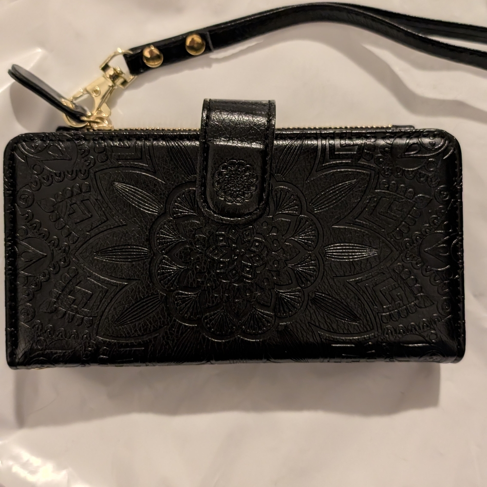 Embossed Black Wristlet Clutch